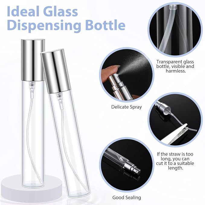 Yinder 25 Pcs 15ml Travel Spray Bottle Refillable Perfume Atomizer Bulk Glass Mini Cologne Perfume Bottles Empty Fine Mist Portable Small Sample Containers(Silver)