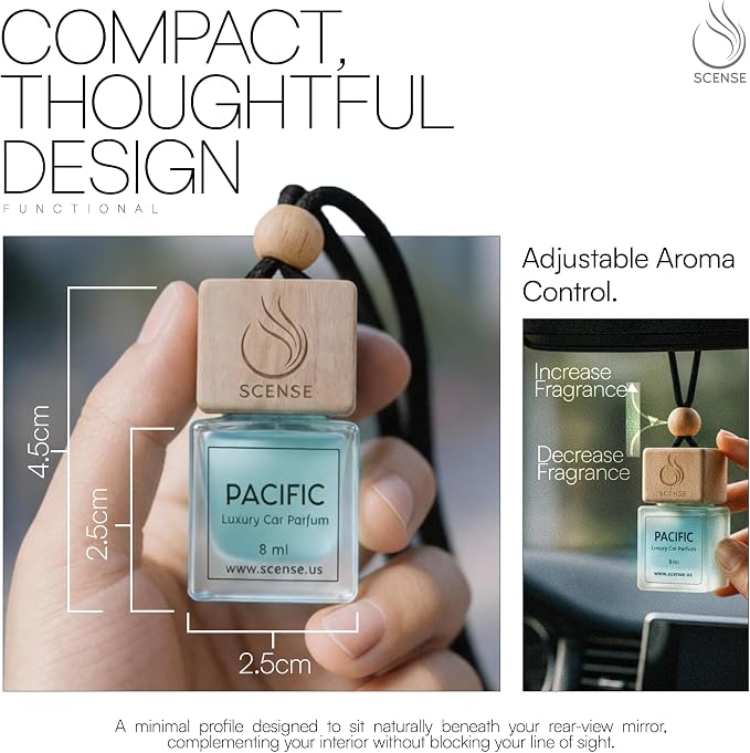 PACIFIC Luxury Car Air Freshener for Men & Women | Perfume Style Car Fragrance Diffuser & Vent Clip | Odor Eliminating New Car Smell Long Lasting Scent Refillable | Premium Car Scent by SCENSE