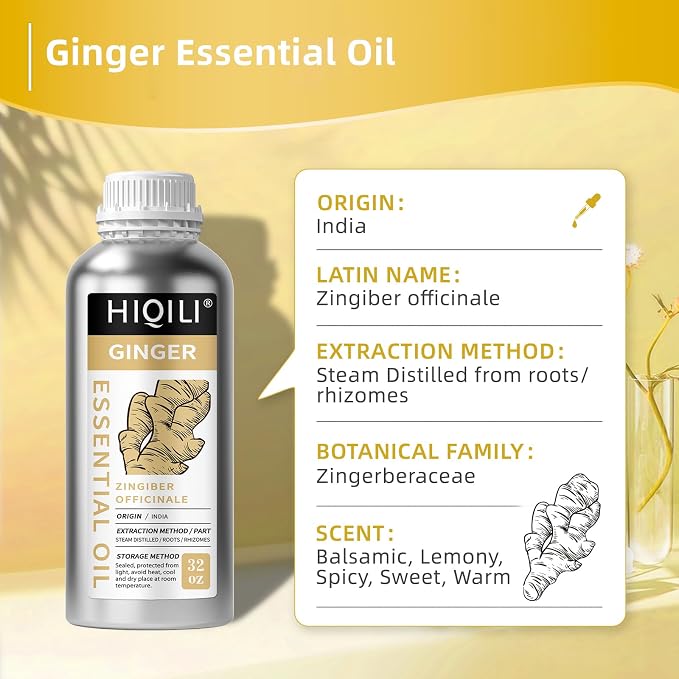HIQILI 32 Fl Oz Ginger Oil, Ginger Essential Oil for Hair, Massage, Skin - 1000ML