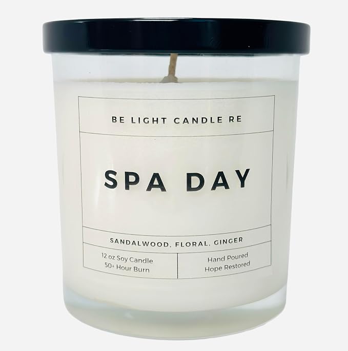 Stress Relief Candle | Purpose-Driven Soy Scented | Fragrance for Home | 8oz Long Lasting Scent | Non-Toxic | Aromatherapy | Gifts for Women | Be Light Candle RE (Spa Day)
