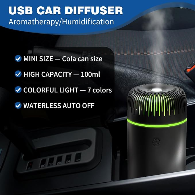 Car Humidifier Aromatherapy Essential Oil Diffuser USB Mist Mini Portable for Home Office Bedroom, 100ML, Black