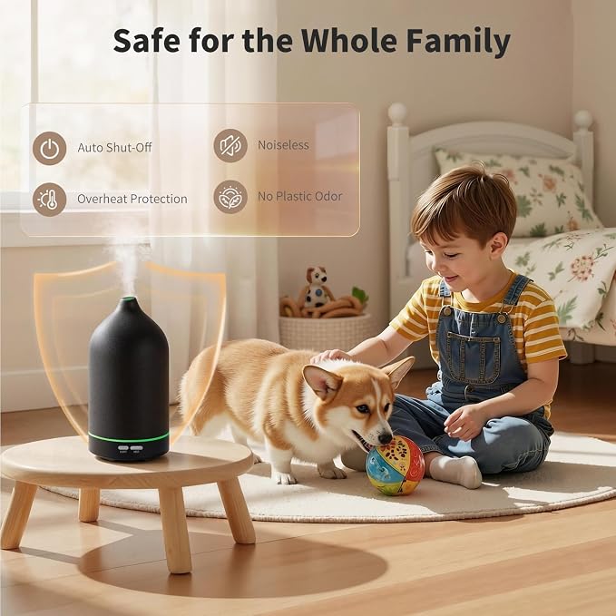 URPOWER 120ML Essential Oil Diffuser, Ultrasonic Aromatherapy Diffuser with Sleek Black Ceramic Design, 7-Color LED Lights, Auto Shut-Off, Humidifier for Home & Office, Scent Diffuser for Relaxation