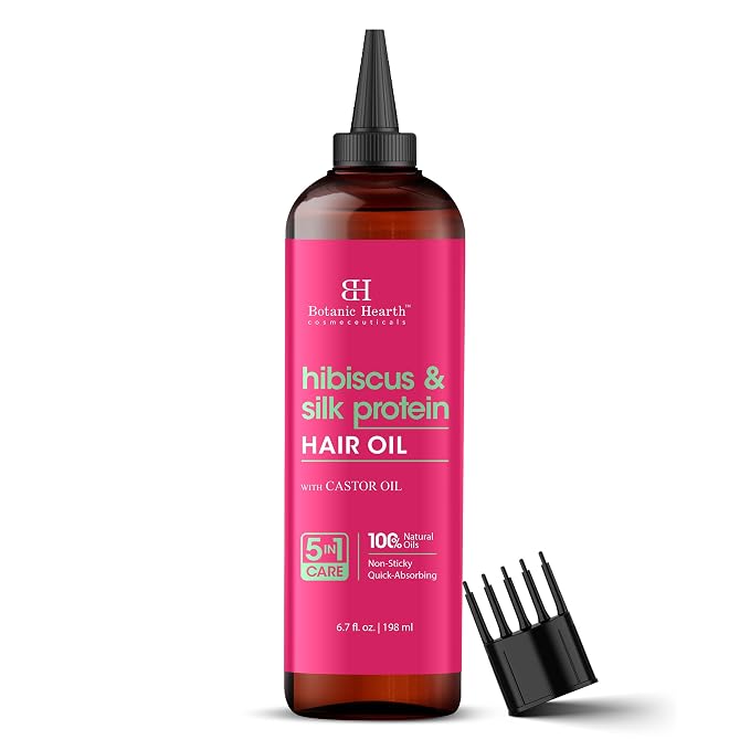 Botanic Hearth 100% Pure Hibiscus Silk Protein Oil For Hair Growth & Hair Treatment Oils 6.7 Fl oz|Infused with coconut Oil|Hair Oil Repairs Dry Damaged Hair, Strengthening, Healthier|All Hair Types