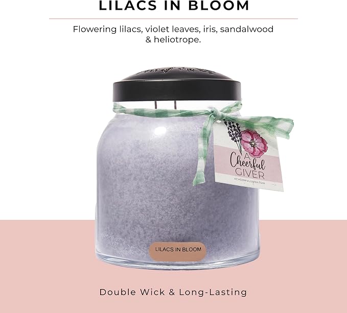 A Cheerful Giver — Lilacs In Bloom - 34oz Papa Scented Candle Jar with Lid - Keepers of the Light - 155 Hours of Burn Time, Gift Candle, Violet
