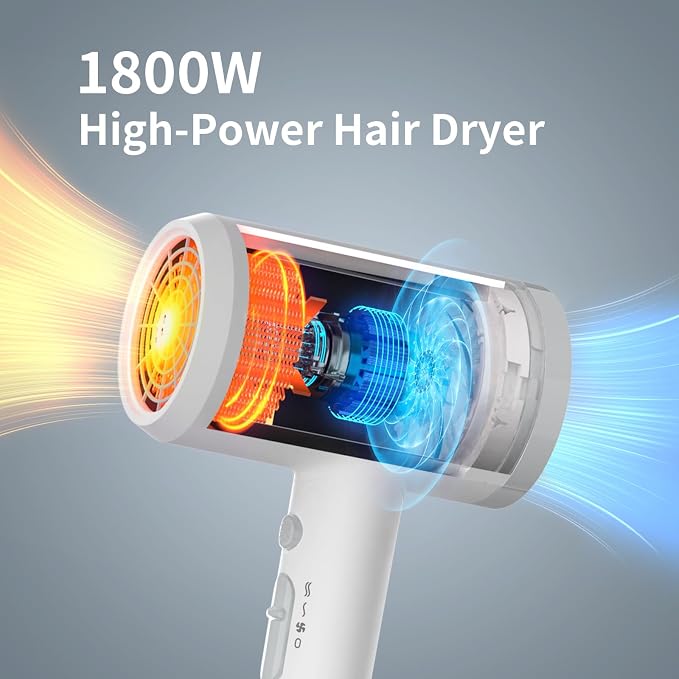 ANNE BETTY Hair Dryer with Diffuser for Curly Hair, 1800W Ionic Blow Dryer for Women & Men, Fast-Drying, Lightweight, Low Noise, Hair Care Styling Tool for Home, Travel