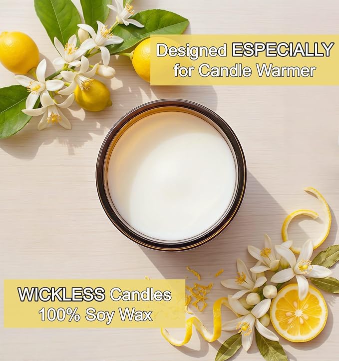 VOHO Lemon Wickless Candles for Candle Warmer Lamp, 9oz Soy Candle with Stirring Spoon & Lid, Wickless Lemon Aroma Ideal for Candle Lamp, Candles Gifts for Housewarming, Birthday, Summer Home Decor