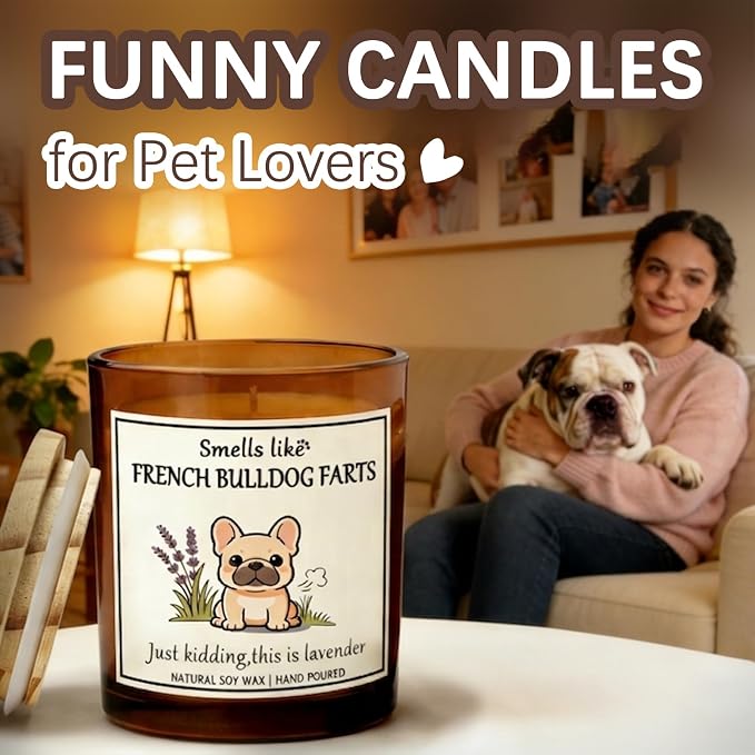 France Bulldog Gifts for Women - Dog Mom Candle Decor Bulldog Farts Candle Themed Gifts for Women for Pet Lovers Crafted by Natural Soy Wax Lavender Scented Candle ecoration for Christmas Birthday