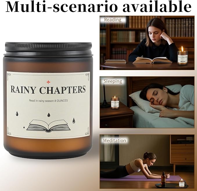 Rainy Chapters Scented Jar Candle - 100% Soy Wax Aromatherapy Candle with Juniper & Cedar Notes, Long-Lasting Fragrance for Home, Relaxation Romantic Ambience (4oz, 20-Hour Burn Time)