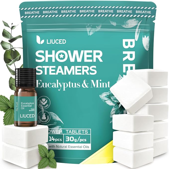 14+1 Shower Steamers - 14 Pack Eucalyptus & Mint Shower Bombs Aromatherapy and 5ml Natural Eucalyptus Essential Oils, Eucalyptus for Shower, Birthday Gifts for Women Mom