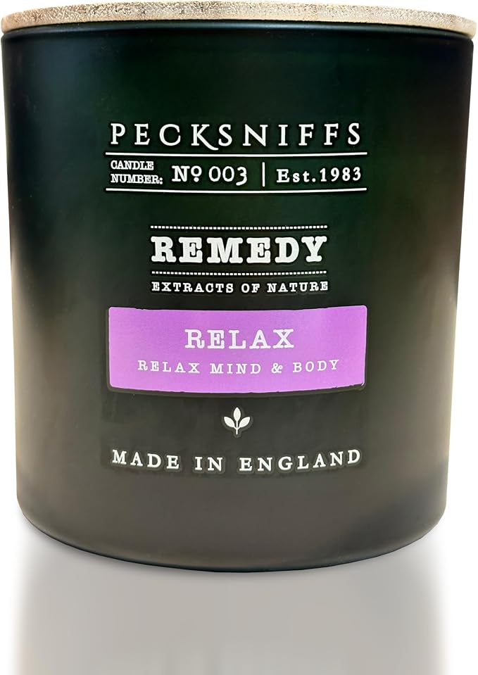 Pecksniff's Aromatherapy Relax Candle 3 Wick 19.4 oz/550 g, Earthy Green Fragrance, Stress Relief, Long Lasting Luxury Glass Candle for Home Decor and Gifts