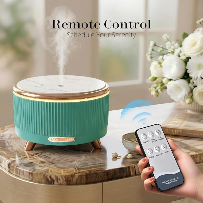 500ML Large Capacity Essential Oil Diffuser, Ultrasonic Aromatherapy Diffuser with 7 Color LED Lights with Remote Control, Cool Mist Humidifier, Timed Mist, Auto Shut-Off (Emerald)