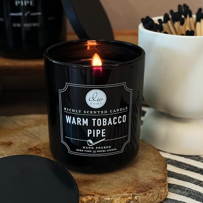 DW Home Warm Tobacco Pipe Scented Candle for Home, 9 oz, Copper Lid Single Wick Candle Jar, Up to 33H Burn Time, Luxury Scented Candle for Relaxation, Gifting, Home Decor