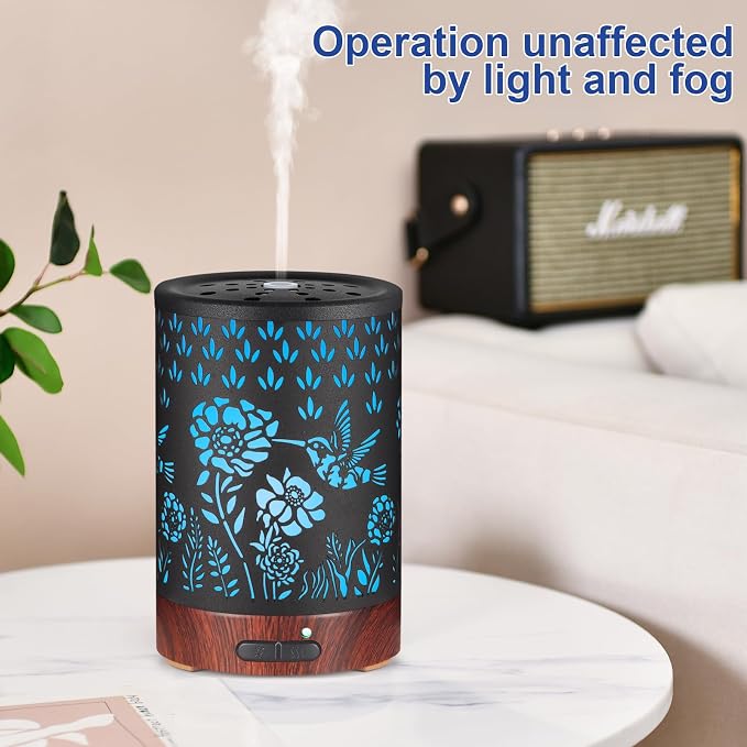 Essential Oil Diffuser- Aromatherapy Diffuser with7 Colors Light and Auto-Off for Women Metal Cool Mist Humidifier for Home and Office for Mom Women(Hummingbird)