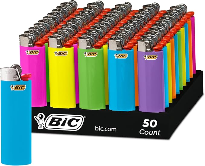 BIC Classic Lighters, Pocket Lighter Style, Fashion Assorted Colors, 50 Count Tray Disposable Lighters