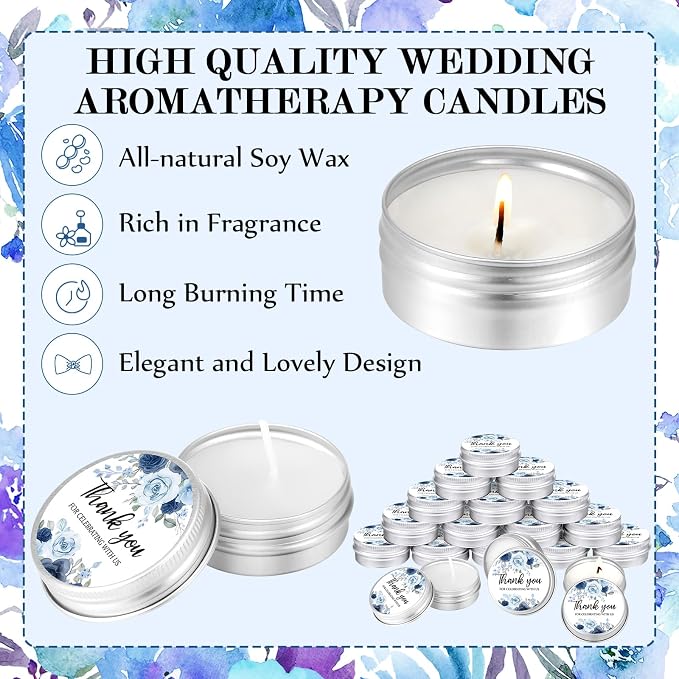 MTLEE 50 Pcs Wedding Candles Gift Favors for Guests 1 Oz Lavender Scented Soy Wax Aromatherapy Candle Favors for Bridal Shower Rustic Wedding Party Guests (Blue Rose)