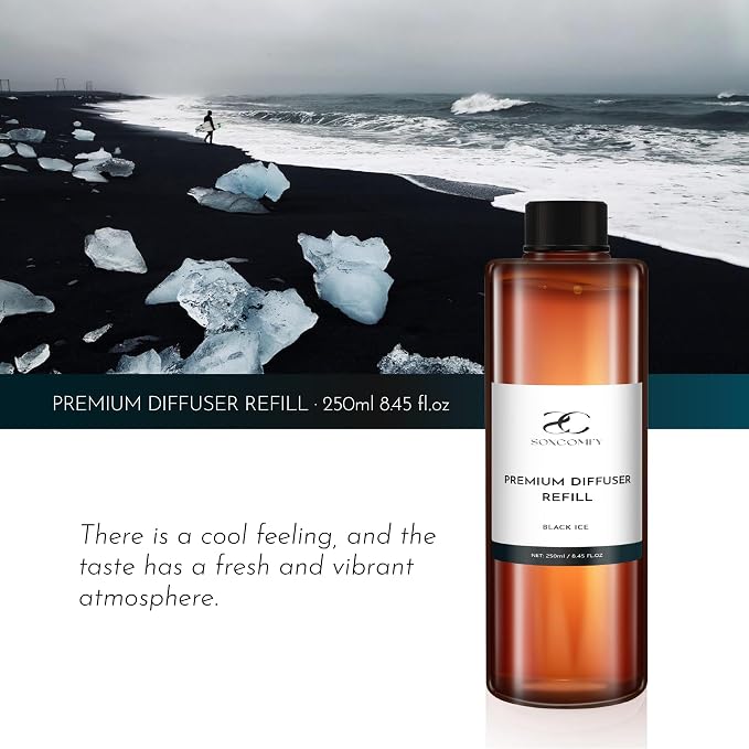 Diffuser Oil Refill, 250ml / 8.45 fl oz, Black ICE - Reed & Aromatherapy Diffuser Oil, Long-Lasting Home Fragrance, Grapefruit, Jasmine & Cedar Notes