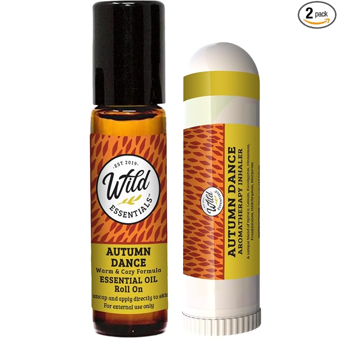 Wild Essentials Autumn Dance Aromatherapy 2-Pack – Roll-On & Nasal Inhaler – Seasonal Comfort Blend with Cinnamon, Eucalyptus, Frankincense, Helichrysum, Lemon, Marjoram, Black Pepper & Spruce