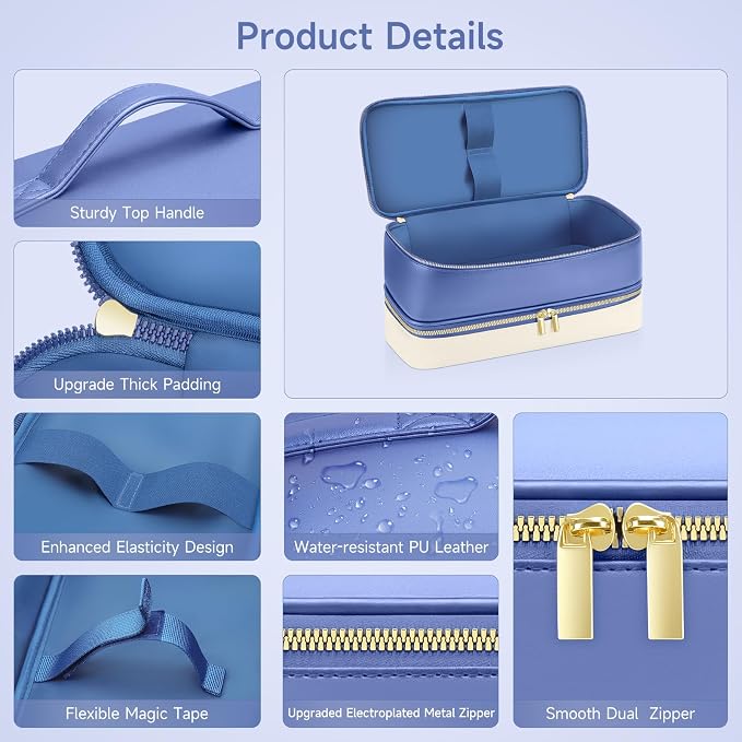 Travel Hair Dryer Case for Shark Glam, Portable Hair Tools Bag for Shark FlexFusion, Double-Layer Carrying Case for FlexStyle Blow Dryer, Silki & Glossi Attachment Holder (Periwinkle&Buttercream)
