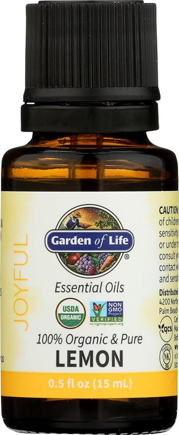 Garden of Life Lemon Essential Oil – 100% Pure Essential Oil for Diffuser, Aromatherapy, Meditation, Joyful and Refreshing, USDA Organic, Non-GMO, 0.5 fl oz