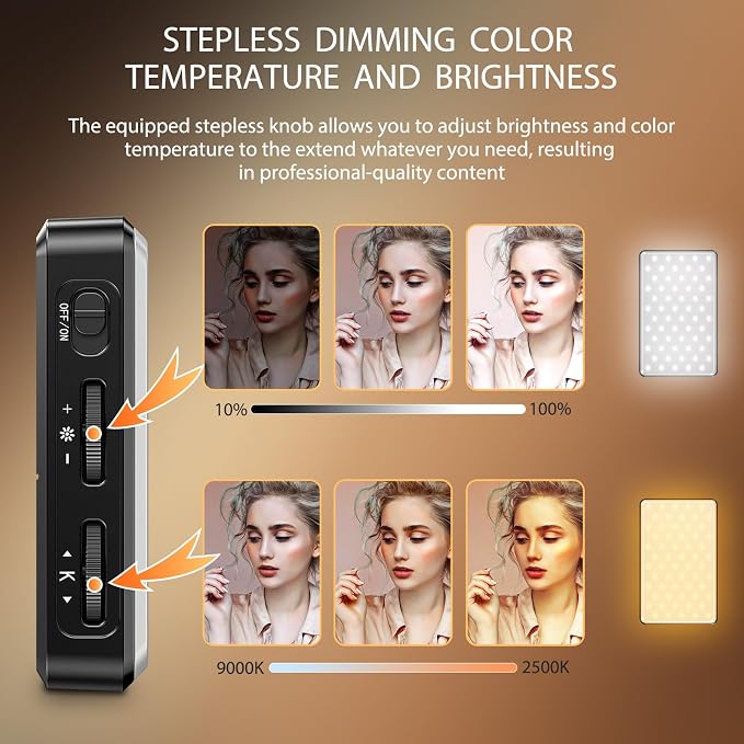 120 LED Video Light, Portable USB Photo Light Dimmable 2500-9000K CRI 95+ 5000mAh Battery with Tripod with Colored Filters and Clip, Photo Lamp for Phone/iPad/Camera