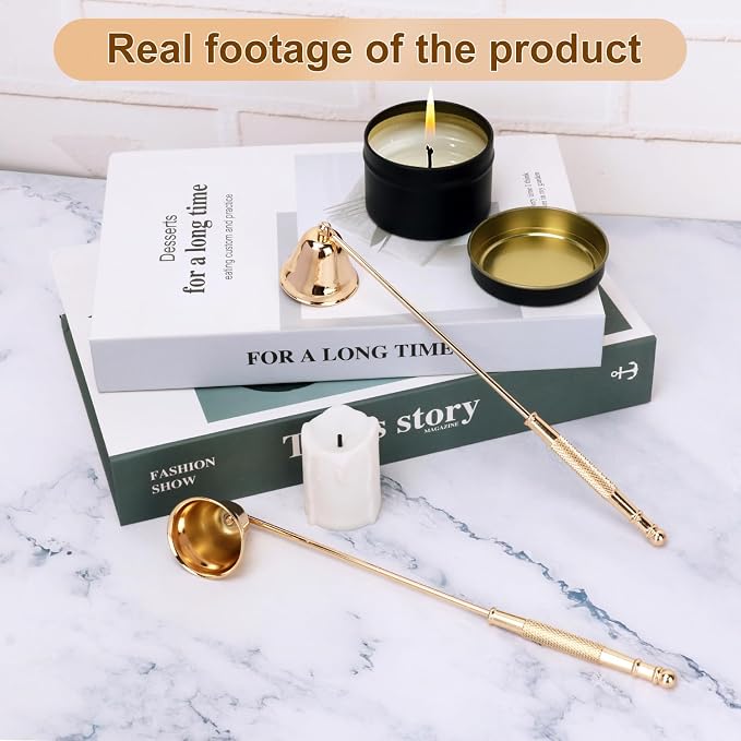6 Pack Golden Candle Snuffer Vintage, Premium Stainless Steel Wick Flame Extinguisher, 8.3 Inch Wick snuffer with Long Handle, Elegant Design for Candles, Candle Accessory for Candle Lovers