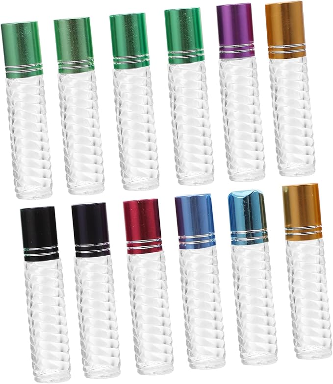 12pcs 5ml Glass Roll-on Bottles with Caps, Portable Mini Perfume and Essential Oil Roller Bottle Kit for Travel and Aromatherapy Use Random Color