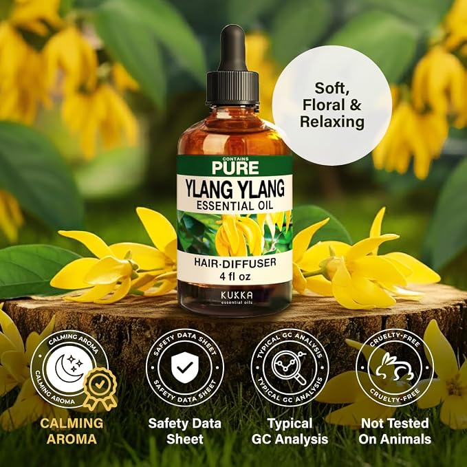 100% Pure Ylang Ylang Oil - 4 Fl Oz Ylang Ylang Essential Oil for Hair, Skin, Diffuser, Aromatherapy & DIY Soap Making Scent