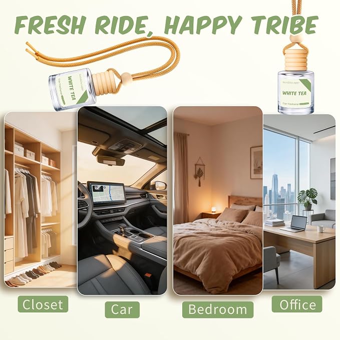 RAINBOW ABBY Car Air Freshener Hanging, White Tea Fragrance Oil