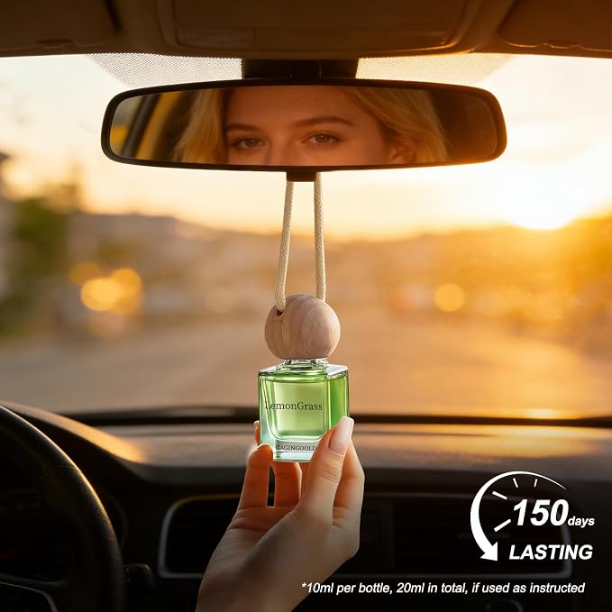 Lemongrass Scented Car Air Freshener, 2-Pack Hanging Diffuser Long Lasting Up to 150 Days, Fresh Car Accessories with 2 Vent Clips for Women Men Gift