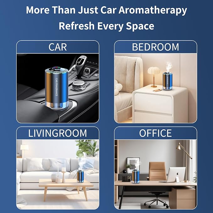 Smart Car Air Freshener Diffuser, Essential Oil Diffuser with 3 Colors Starry Sky Projection & 50ml Perfume, Auto ON/Off, 3 Mode Adjustable USB Rechargeable Aroma Diffuser, Ocean