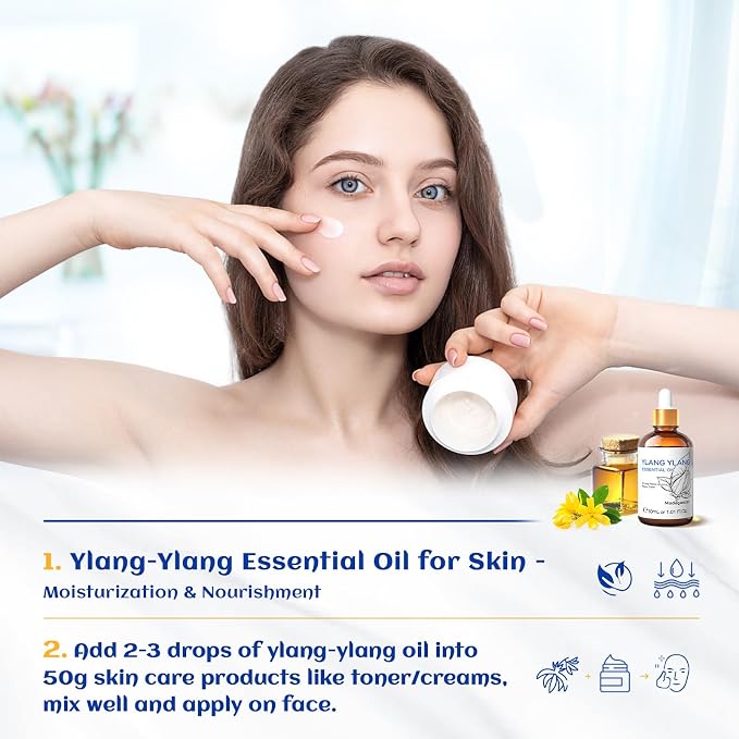 HIQILI Ylang-Ylang Essential Oil, Long-Lasting Scent for Diffusers, Perfumes, Aromatherapy, DIY - 1.01 Fl Oz