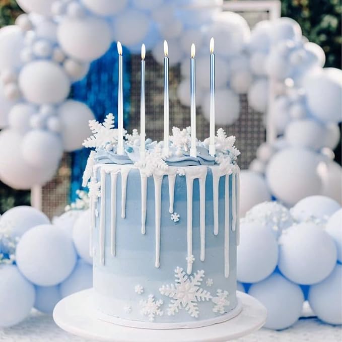 24-Count Gradient Blue Birthday Candles, Long Thin Cake Candles for Wedding, Celebration, Birthday Party Cake Cupcake Decorations
