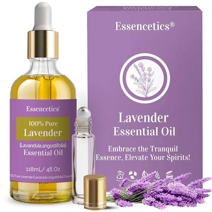 Organic Lavender Essential Oil for Diffuser 4oz - 100% Natural - Therapeutic Grade Pure & Organic Lavender Oil for Aromatherapy Skin Hair & Diffuser
