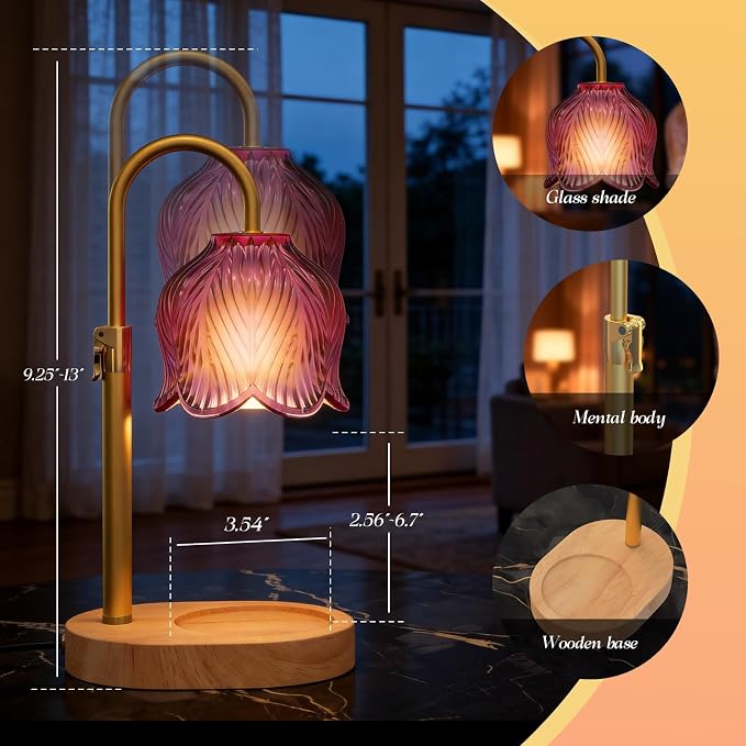 Candle Warmer Lamp with Adjustable Height - Flameless 4-Level Dimmable Wax Warmer, Timer Function & Stylish Design in Multiple Colors (Pink07)