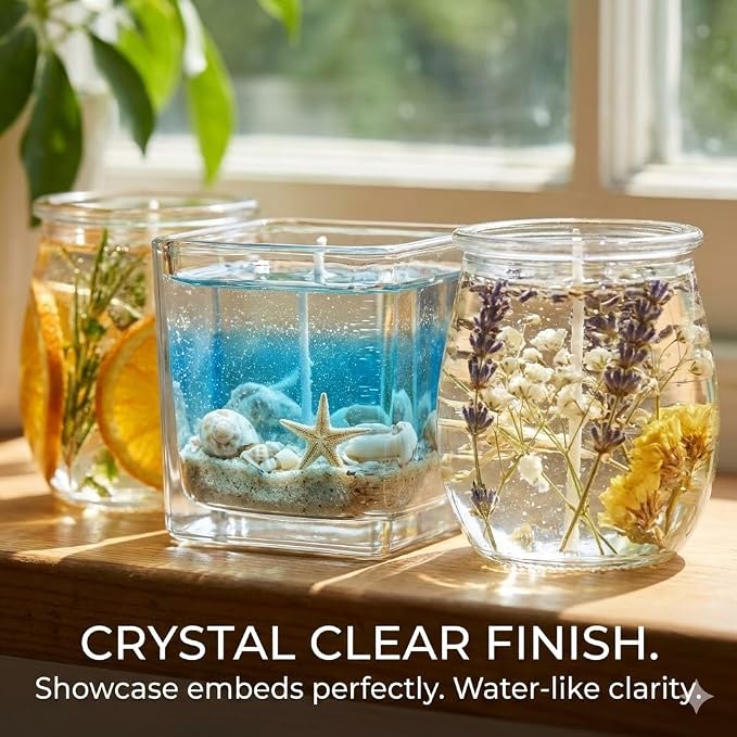 LumaCraft Clear Gel Wax for Candle Making – 4.4LB (2000g) Transparent Jelly Wax with 50 Wicks, 50 Wick Stickers & 10 Wick Holders - Natural Non-Toxic DIY Gel Candle Supplies for Beginners & Crafters