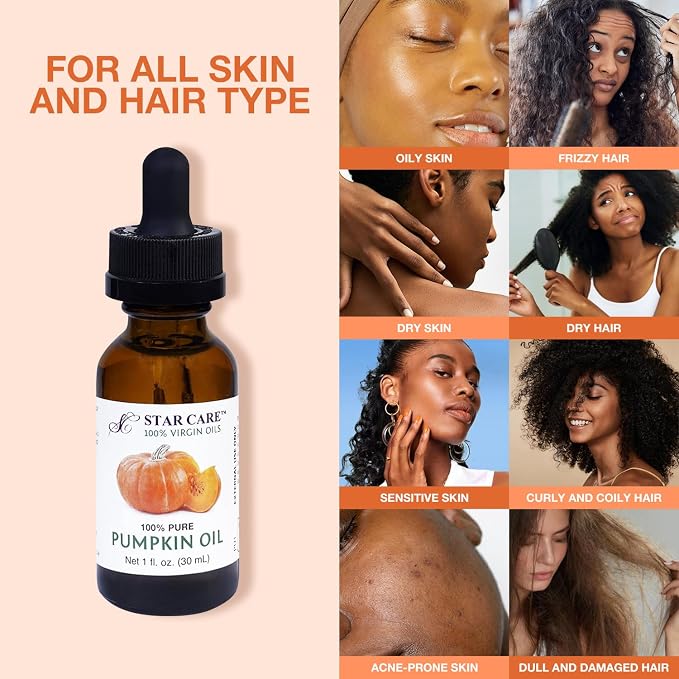 100% Pure Virgin Pumpkin Seed Oil Cold Pressed Unrefined Carrier Oil for Hair Growth Support Scalp Massage Glowing Skin, Rich in Omega 3, 6 & Zinc - 1 fl oz (30ml)