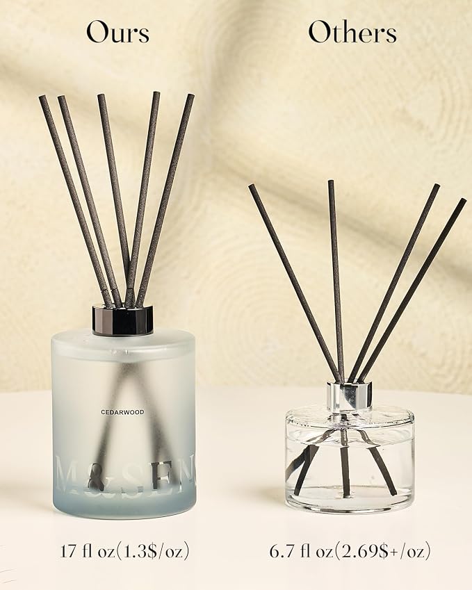 M&SENSE Linen Reed Diffuser Set - 16.9 fl oz Large Room Scented Diffuser with Sticks, Long-Lasting Non-Toxic Home Fragrance Gifts for Bedroom, Bathroom & Office