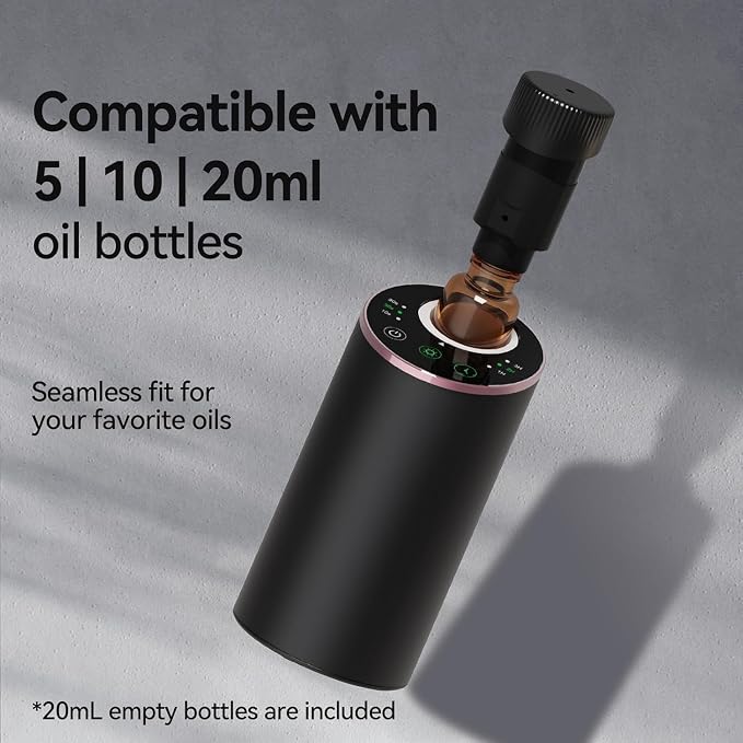 Waterless Essential Oil Diffuser Aromatherapy Scent Diffusers for Home Large Room, Bedroom, Car, Office, Desk, Battery Operated Mini Portable Air Freshener, 3 Countdown Timers & 3 Mist Levels