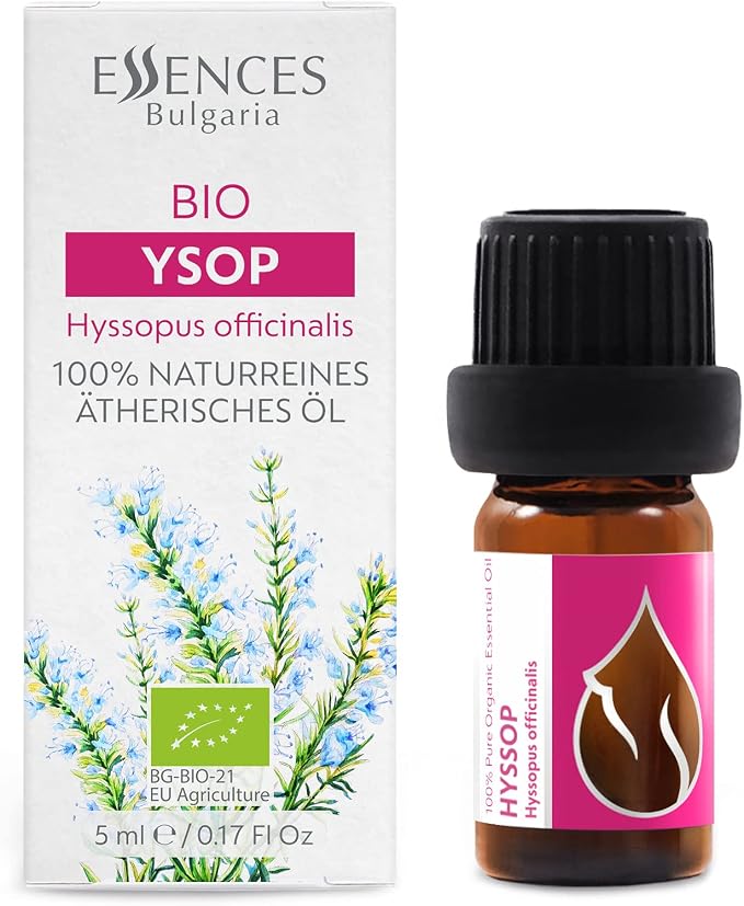 Organic Hyssop Essential Oil 1/6 Fl Oz (5ml) Hyssopus officinalis - 100% Pure and Natural Undiluted Therapeutic Grade Aromatherapy for Diffuser and Muscle Relaxation Massages