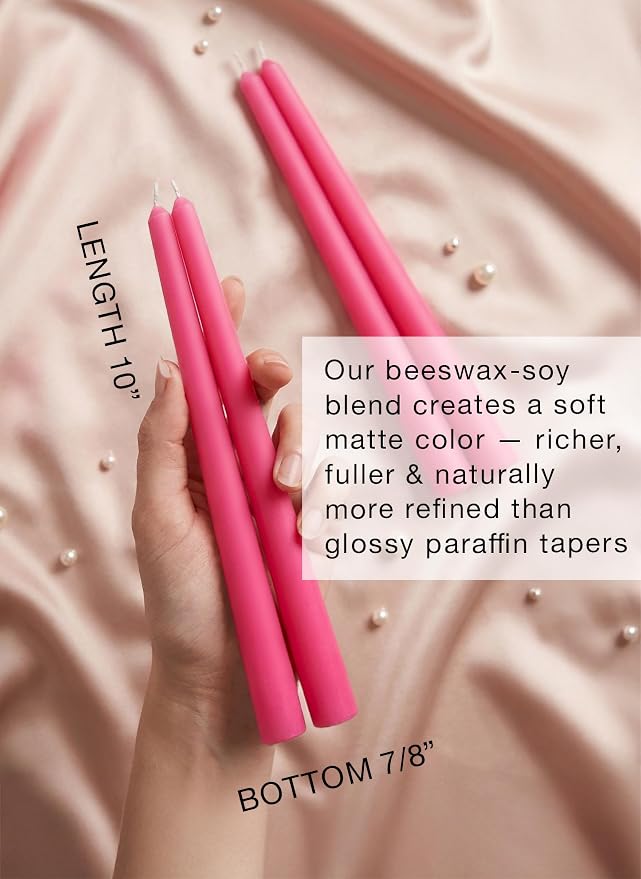 6 PK 10" Classic Taper Candles, Hot Pink, 7-8 Hours Long Burning, Unscented Tall Candlesticks