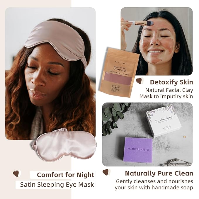 Natural Amor Spa Gift Set for Women – 6-Piece Self Care Gift Box with Handmade Soap, Bath Bomb, Candle & Skincare, Ready-to-Gift Relaxation Set