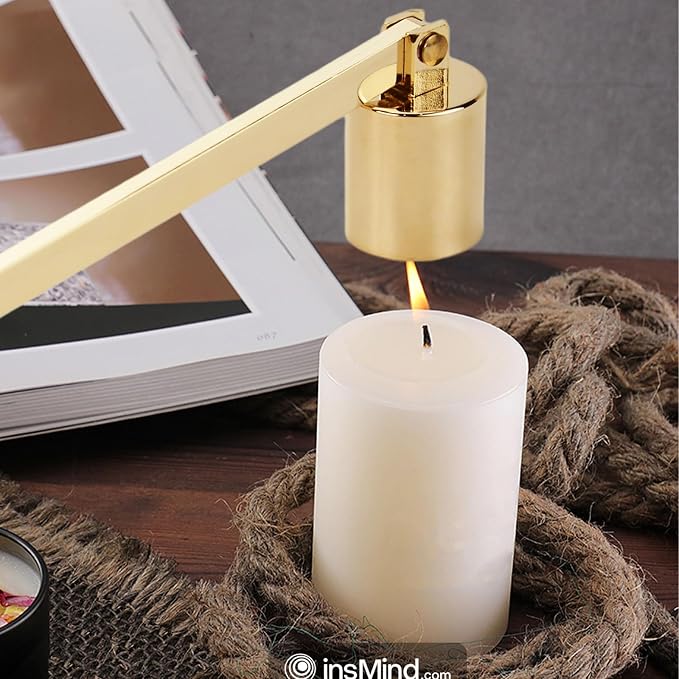 Candle Snuffer, Stainless Steel Elegant Candle Extinguisher with Long Handle, Straight Tube Candlesnuffers Extinguish for Tea Light Candles Fireplace Church Wedding Candle (K Gold)