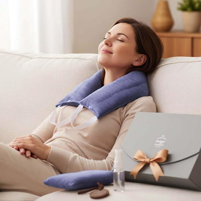 Microwave Heating Pad for Neck – Microwavable Neck Wrap & Eye Mask Set for Neck Pain Relief, Moist Heat Therapy Lavender & Himalayan Salt, Reusable Hot Cold Pack – Relaxation Self-Care Gift for Women