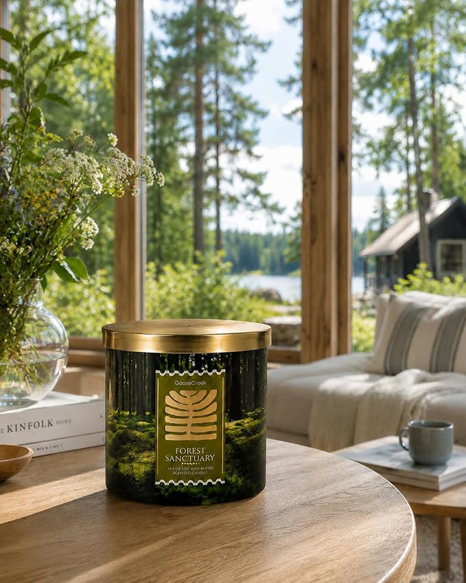 Forest Sanctuary Scented Candle, Soy Wax Blend, 14.5 oz, 3wick Pine Needles, Forest Lily, Fresh Lavender, Worn Cedarwood