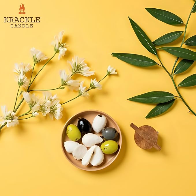 Krackle Candle | Olive Citrus | 16 oz Scented Candle with Natural Crackling Wooden Wick | Poured in the USA | Olive Blossom, Lemon Leaf & Cedar Fragrance