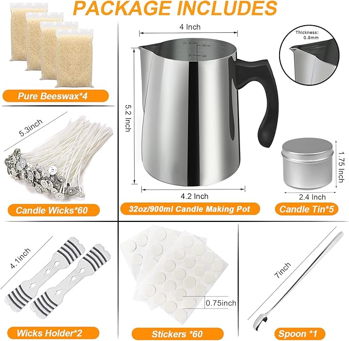 BBAXI Candle Making Kit Supplies Tools - Soy Beeswax DIY Crafts Candle Wax kit Supply Set for Adults Beginners Candle Melting Pouring Pot with Jars Wick Sticker Holder Spoon