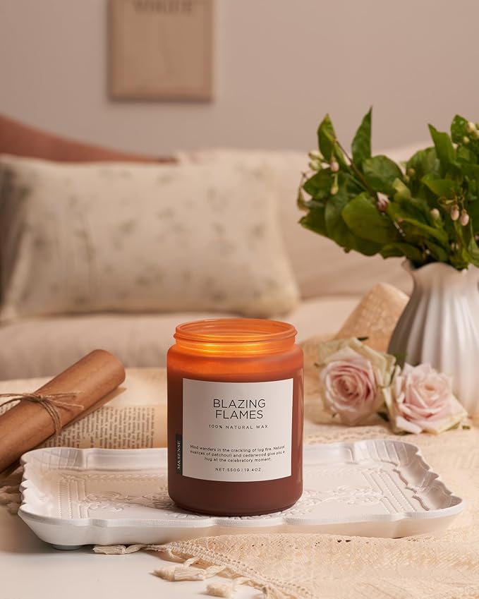 M&SENSE Blazing Flames Scented Candles, Soy Wax 19.4oz 110 Hours Long Lasting Clean Burn, Warm Woods Aromatherapy Candles for Relaxation Large Candle Birthday Holiday Gifts for Men Women