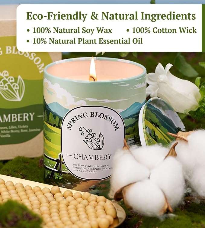 Spring Blossom Candle | New England Countryside View | Light Floral Fragrance Perfect for Spring | Ideal for Mother’s Day Gifting | Soy Wax with Lead-Free Cotton Wick | 55-Hour Burn