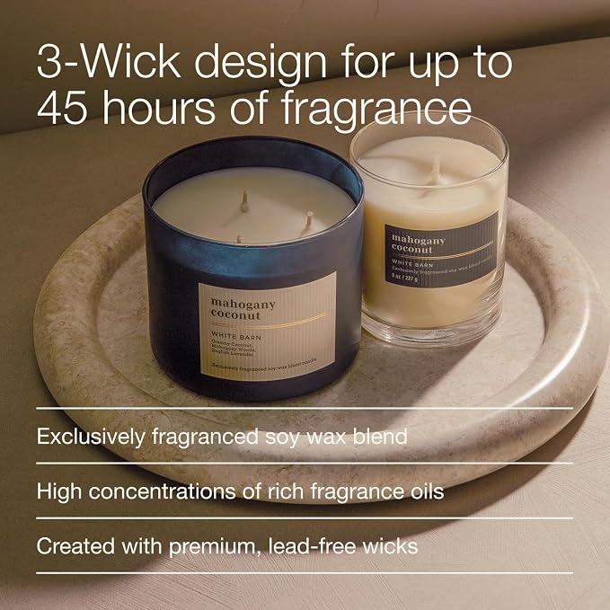 Bath & Body Works 3-Wick Candle, Mahogany Coconut Candle, Strong Throw, Long-Lasting Burn Up to 45 Hours, Exclusively Fragranced Soy Wax Blend, 14.5 oz - 2 Pack