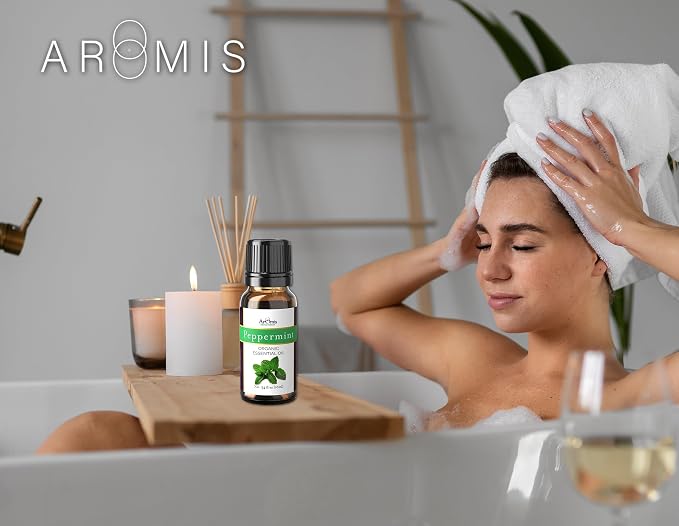 ArOmis Organic Peppermint Essential Oil - 100% Pure Therapeutic Grade - Undiluted, Premium Oil - 150 Micron Filtered, Perfect for Aromatherapy Diffusers (10ml / .34 fl oz)